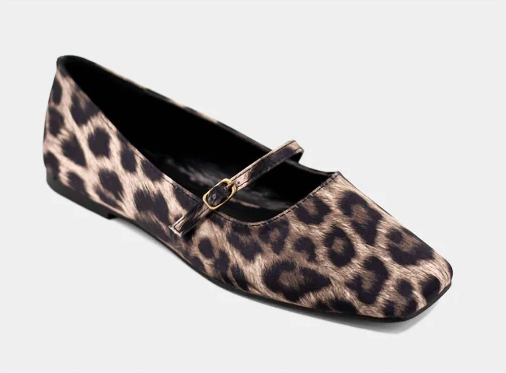 NEW SHU SHOP women's adele mary jane flat shoes in leopard satin